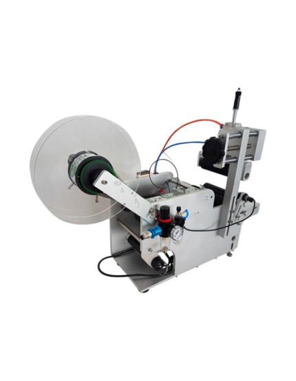 Ημιαυτόματη πνευματική ετικετέζα LT-80 για στρογγυλές φιάλες, με υψηλή ακρίβεια και PLC έλεγχο.