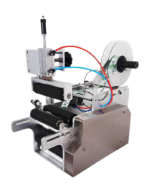 Ημιαυτόματη πνευματική ετικετέζα LT-80 για στρογγυλές φιάλες, με υψηλή ακρίβεια και PLC έλεγχο.